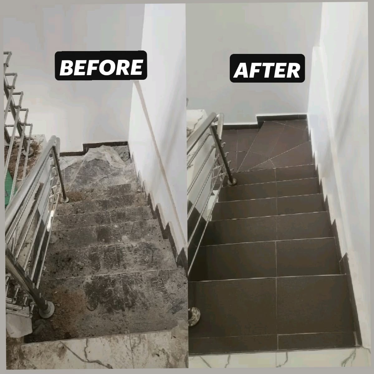Staircase before and after cleaning